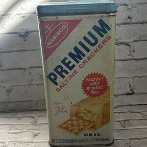 Vintage 1969 Nabisco Premium Saltine Crackers Metal Container 14oz